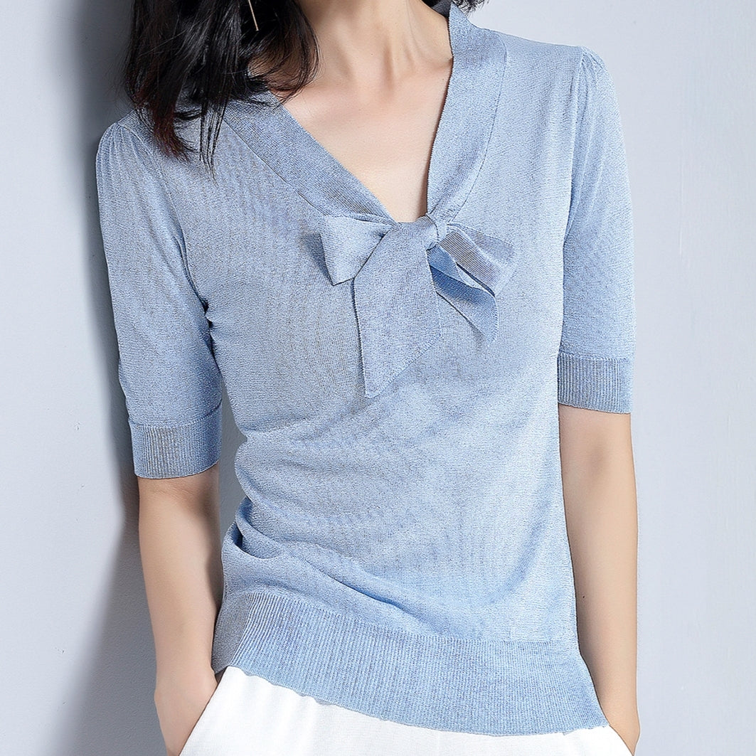 Women's Baby Blue Tops with Three Quarter Sleeve