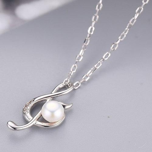 White Gold Plated Note Shape Pearl Necklace - Maple
