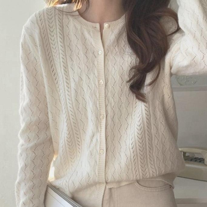 Women's White Cardigan with Texture Pattern S Women's White Cardigan with Texture Pattern S