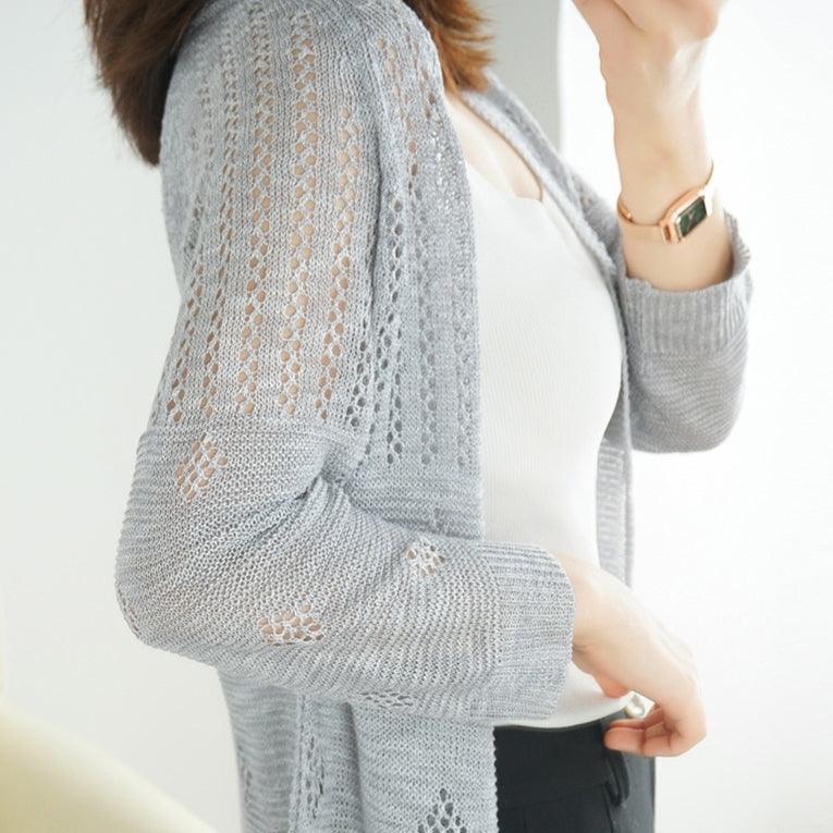 Women's Blue Cardigan with Solid pattern