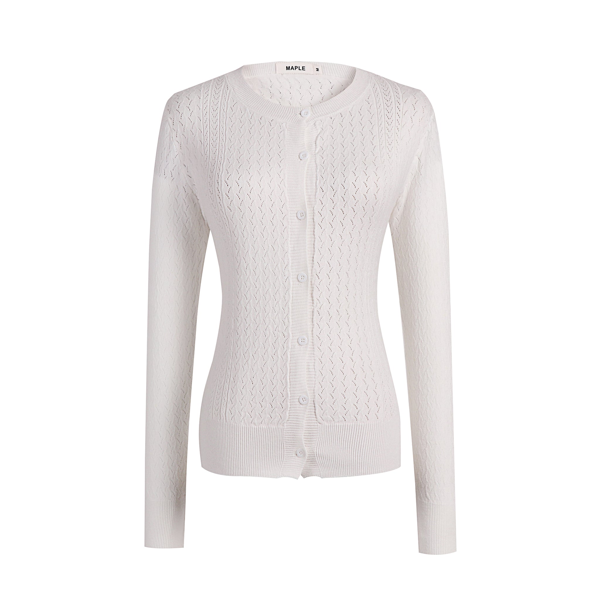 Women's White Cardigan with Texture Pattern