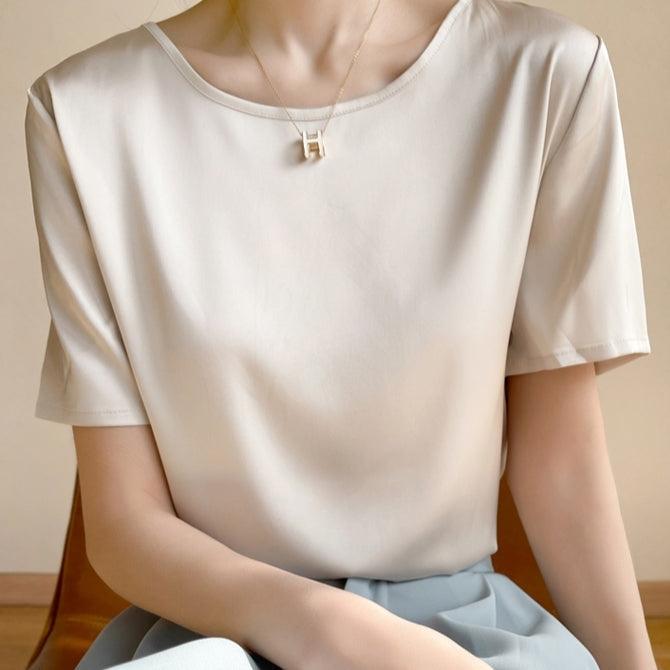 Women's Crewneck Solid Short Sleeve Shirt - Maple