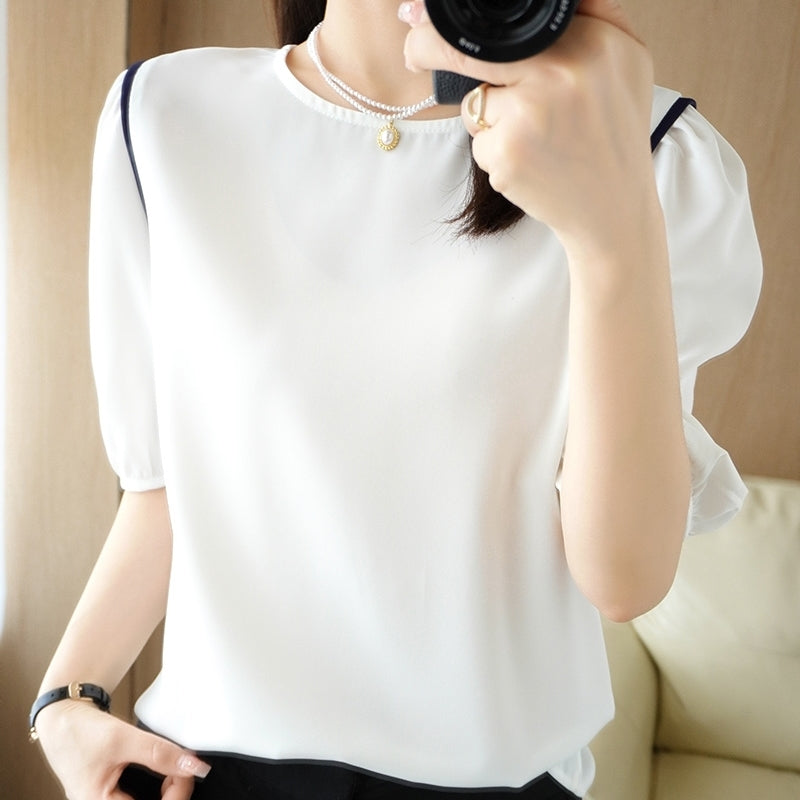 Women's White Tops with Solid pattern