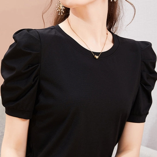 Women's Black Tops with Puff Sleeve