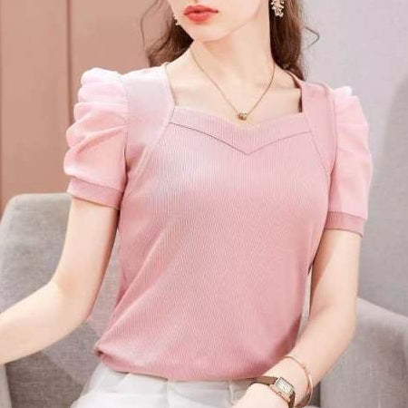 Women's Pink Tops with Puff Sleeve