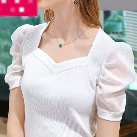 Women's White Tops with Puff Sleeve