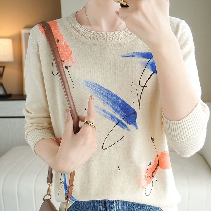 Women's White Sweater with Color Splash pattern