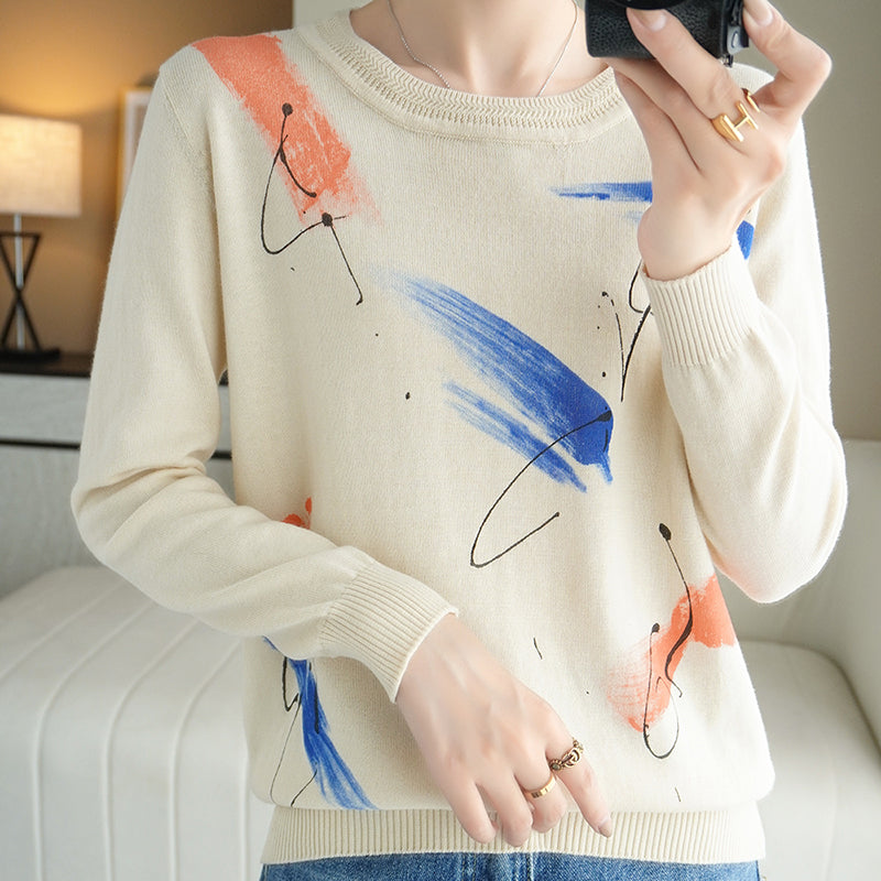 Women's White Sweater with Color Splash pattern