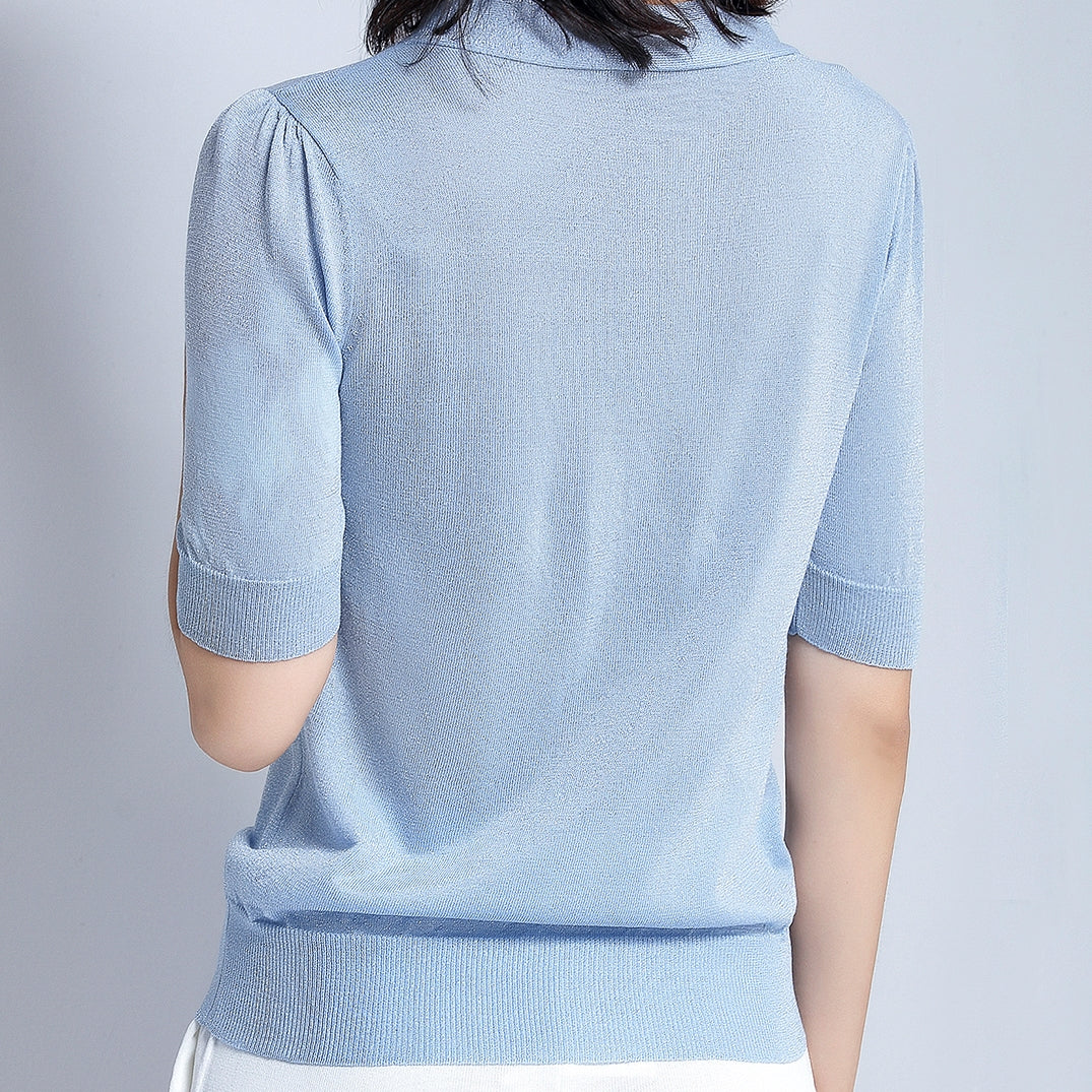 Women's Baby Blue Tops with Three Quarter Sleeve