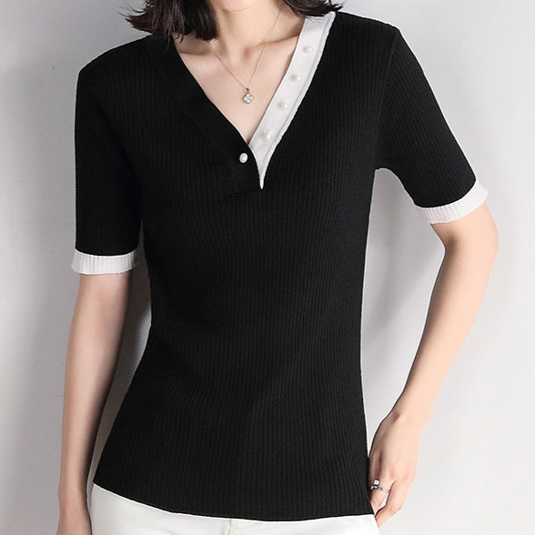 Women's Black Tops with Vertical Striped pattern