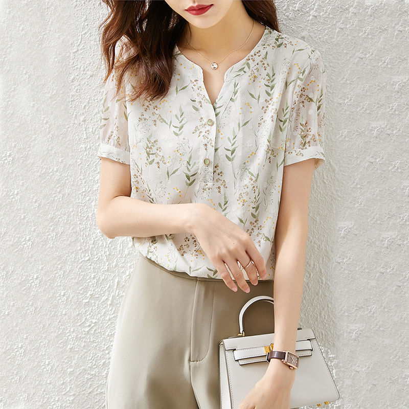 Women's White Blouse with Floral patter