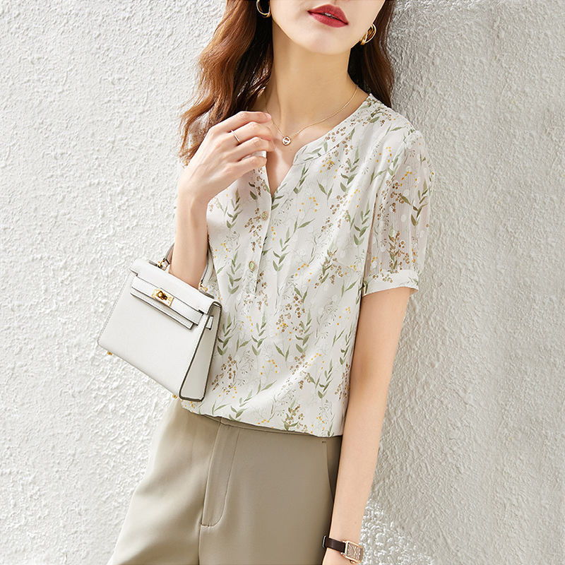 Women's White Blouse with Floral patter