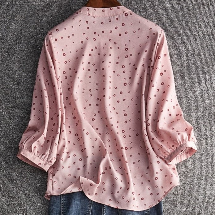 Women's Button Fly Pink Blouse with Palka Dot pattern