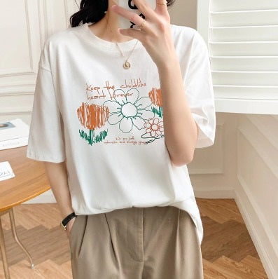 Women's White Tops with Floral Pattern