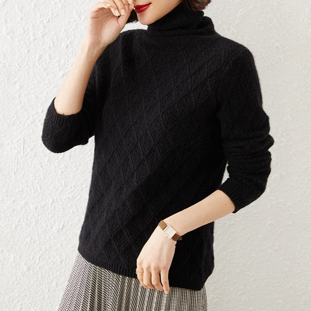 Women's Black Sweater with Striped Cuff