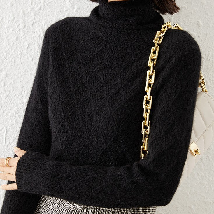 Women's Black Sweater with Striped Cuff