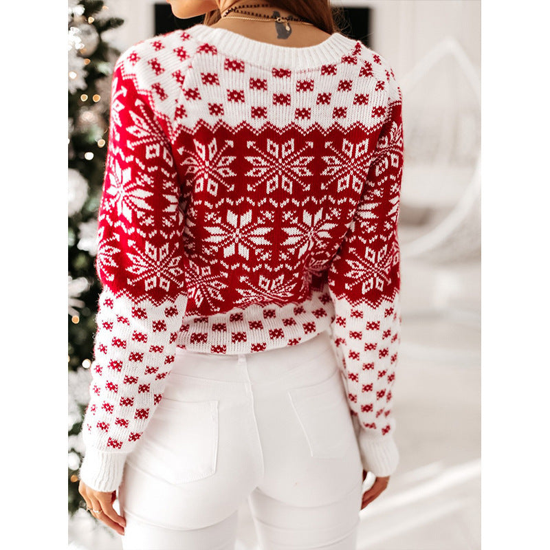 Women's Red Sweater with Texture Pattern