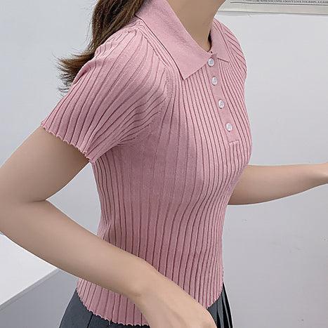 Women's Pink Vertical Striped Polo Shirt - Maple