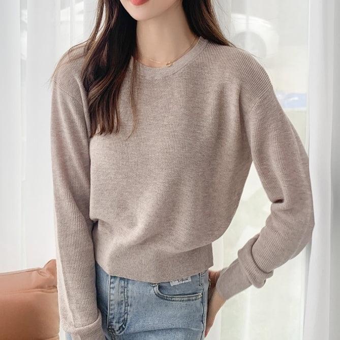 Women's Oatmeal Long Sleeve Crewneck Sweater - Maple
