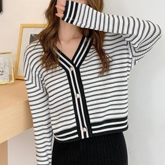 Women's Striped Knitted Cardigan - Maple