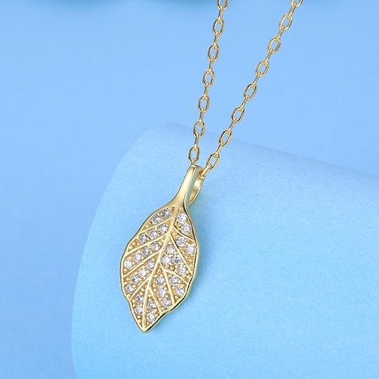 Gold Plated Leaf Shape Diamond Cross Chain Necklace - Maple