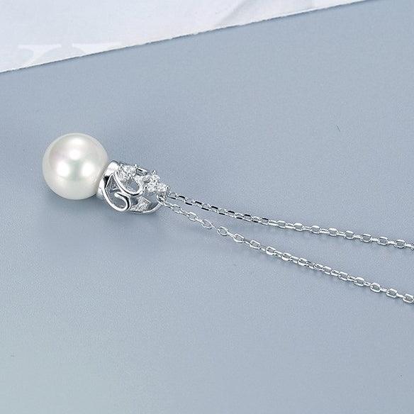 White Gold Plated Crown Shape Pearl Necklace - Maple