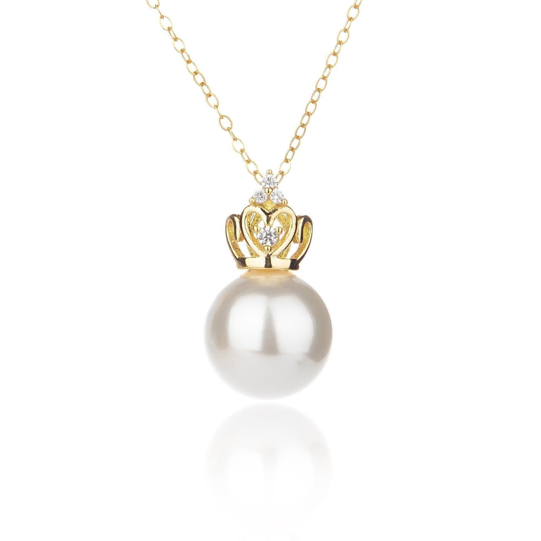 White Gold Plated Crown Shape Pearl Necklace - Maple