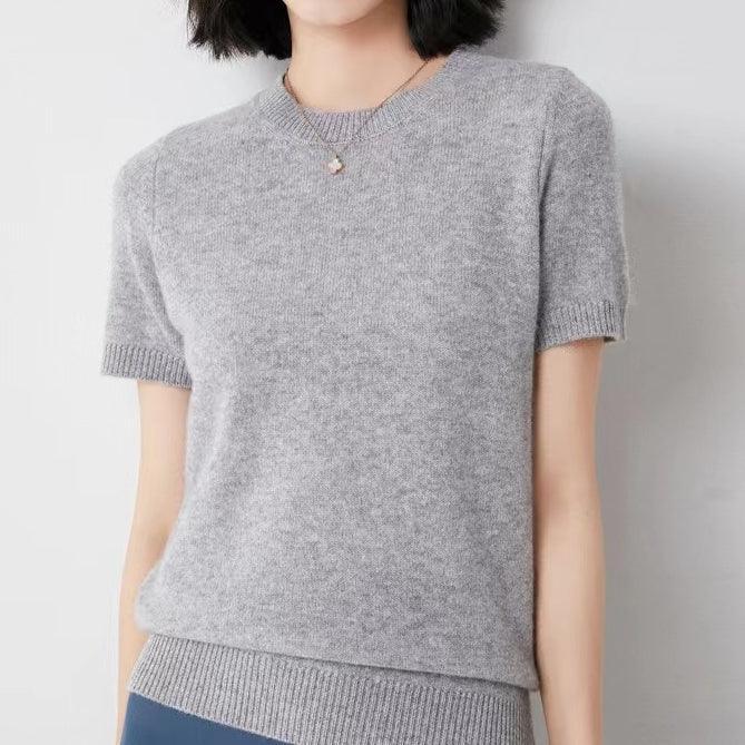 Women's Round Neck Solid Short Sleeve Shirt - Maple